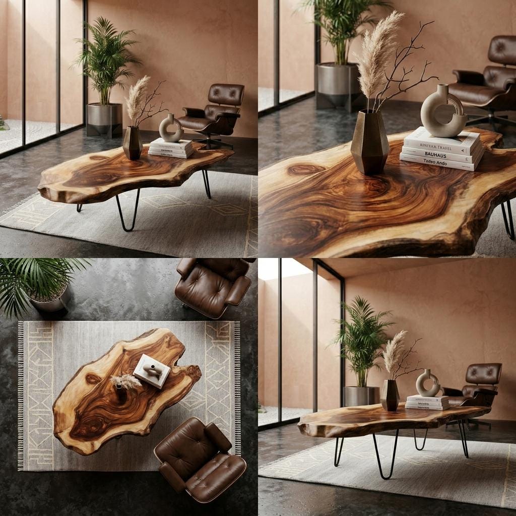 Live Edge Coffee Table, Rustic Solid Wood Table for Natural Farmhouse Living Room - WCT0002