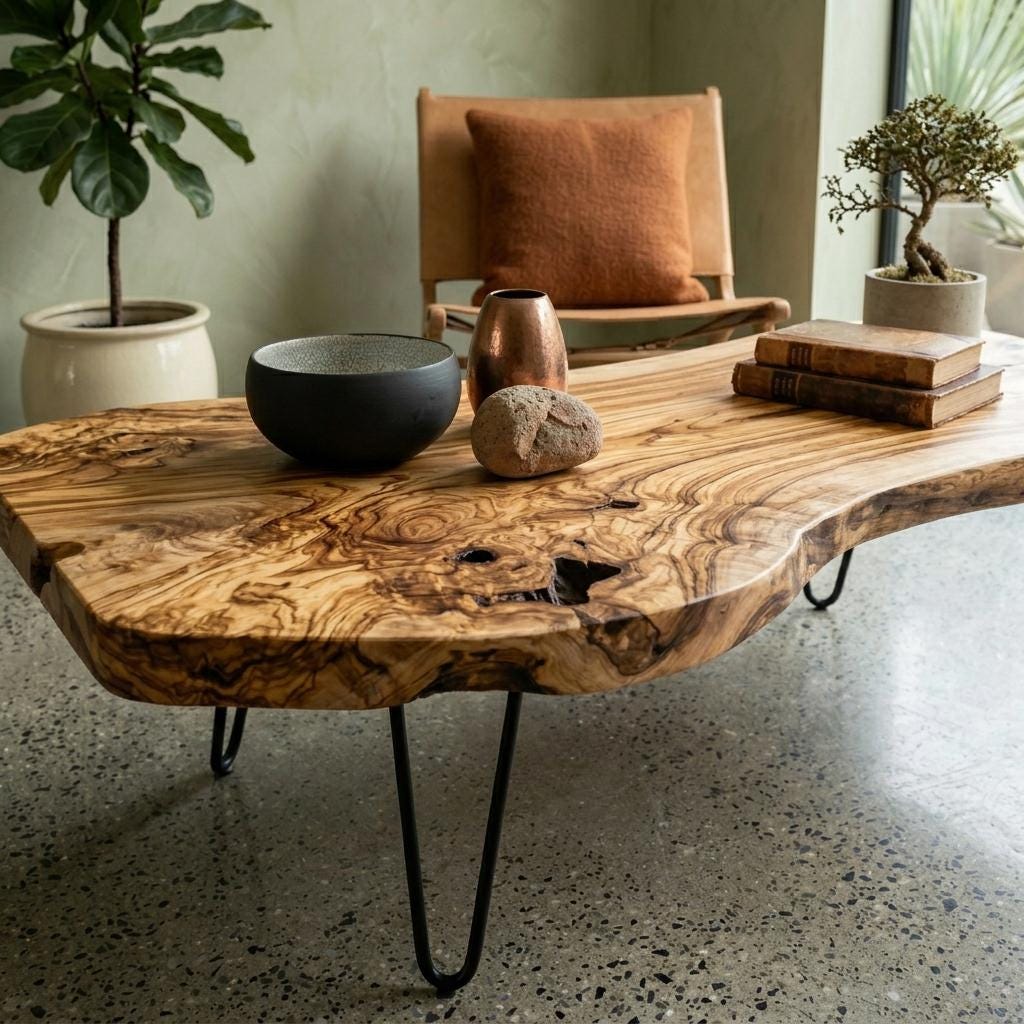 Live Edge Coffee Table, Rustic Solid Wood Table for Natural Farmhouse Living Room - WCT0014
