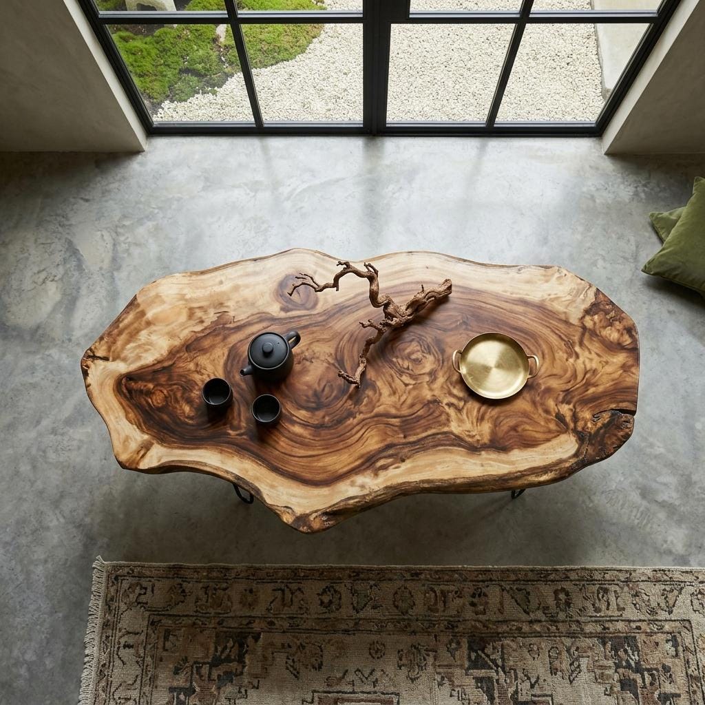Live Edge Coffee Table, Rustic Solid Wood Table for Natural Farmhouse Living Room - WCT0022