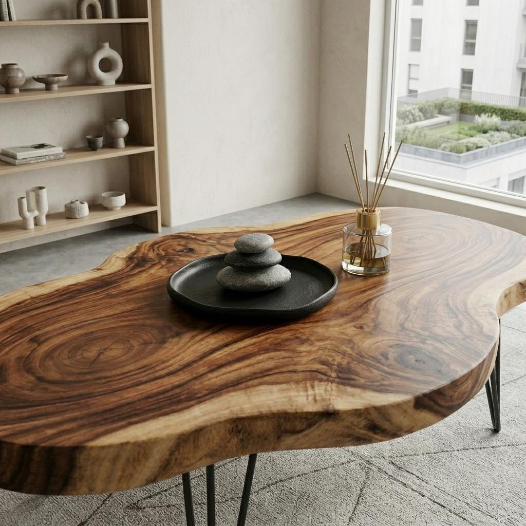 Live Edge Coffee Table, Rustic Solid Wood Table for Natural Farmhouse Living Room - WCT0015