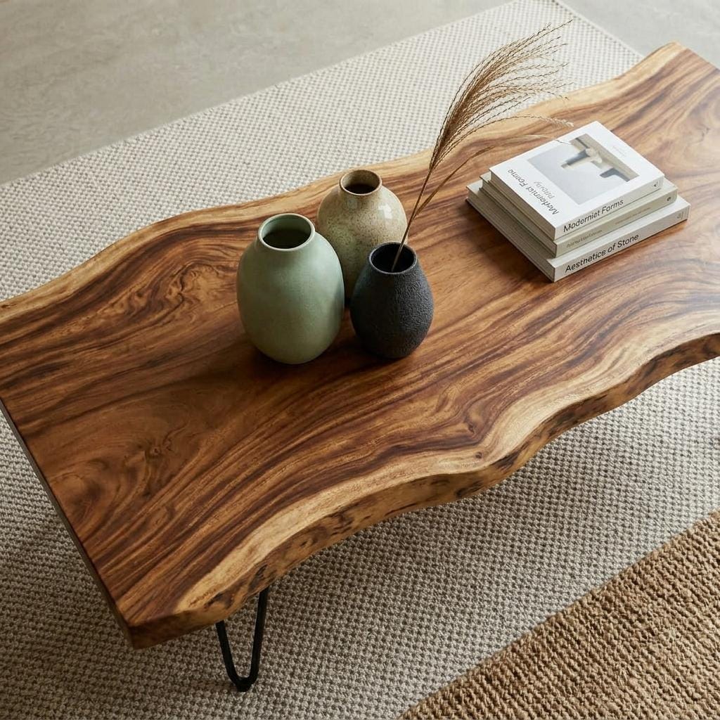 Live Edge Coffee Table, Rustic Solid Wood Table for Natural Farmhouse Living Room - WCT0020