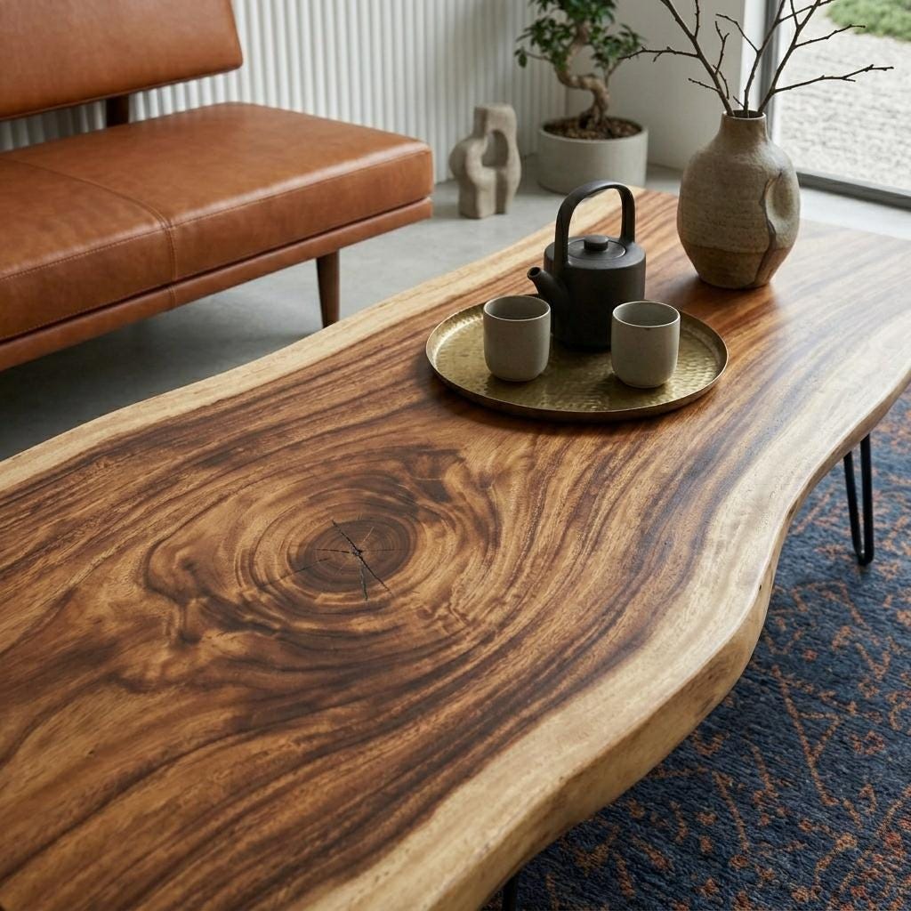 Live Edge Coffee Table, Rustic Solid Wood Table for Natural Farmhouse Living Room - WCT0025