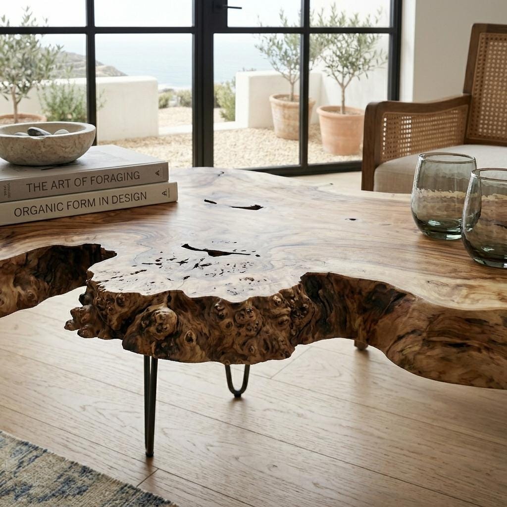 Live Edge Coffee Table, Rustic Solid Wood Table for Natural Farmhouse Living Room - WCT0029