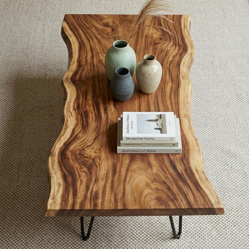 Live Edge Coffee Table, Rustic Solid Wood Table for Natural Farmhouse Living Room - WCT0020