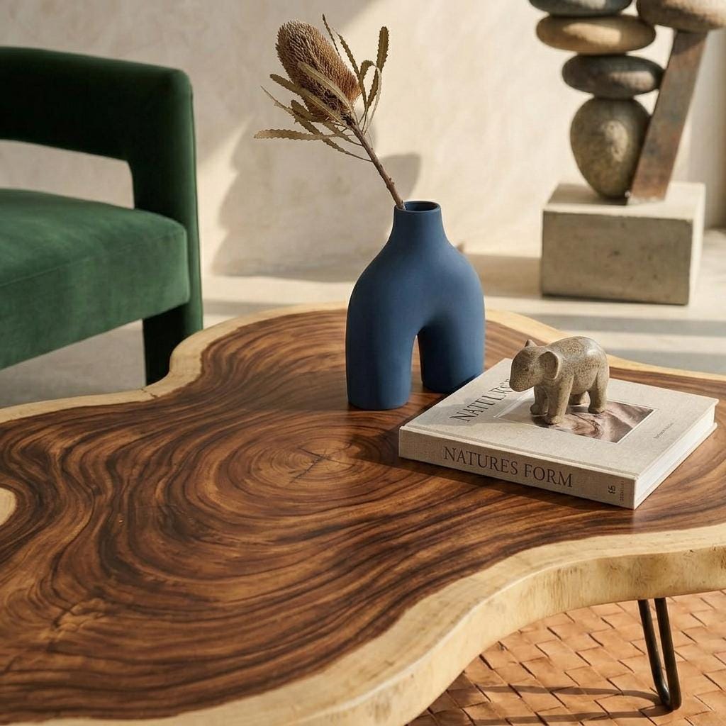 Live Edge Coffee Table, Rustic Solid Wood Table for Natural Farmhouse Living Room - WCT0012
