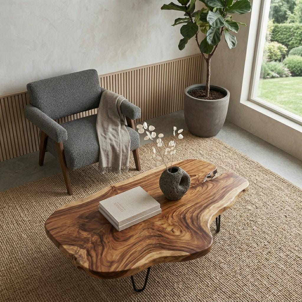 Live Edge Coffee Table, Rustic Solid Wood Table for Natural Farmhouse Living Room - WCT0018