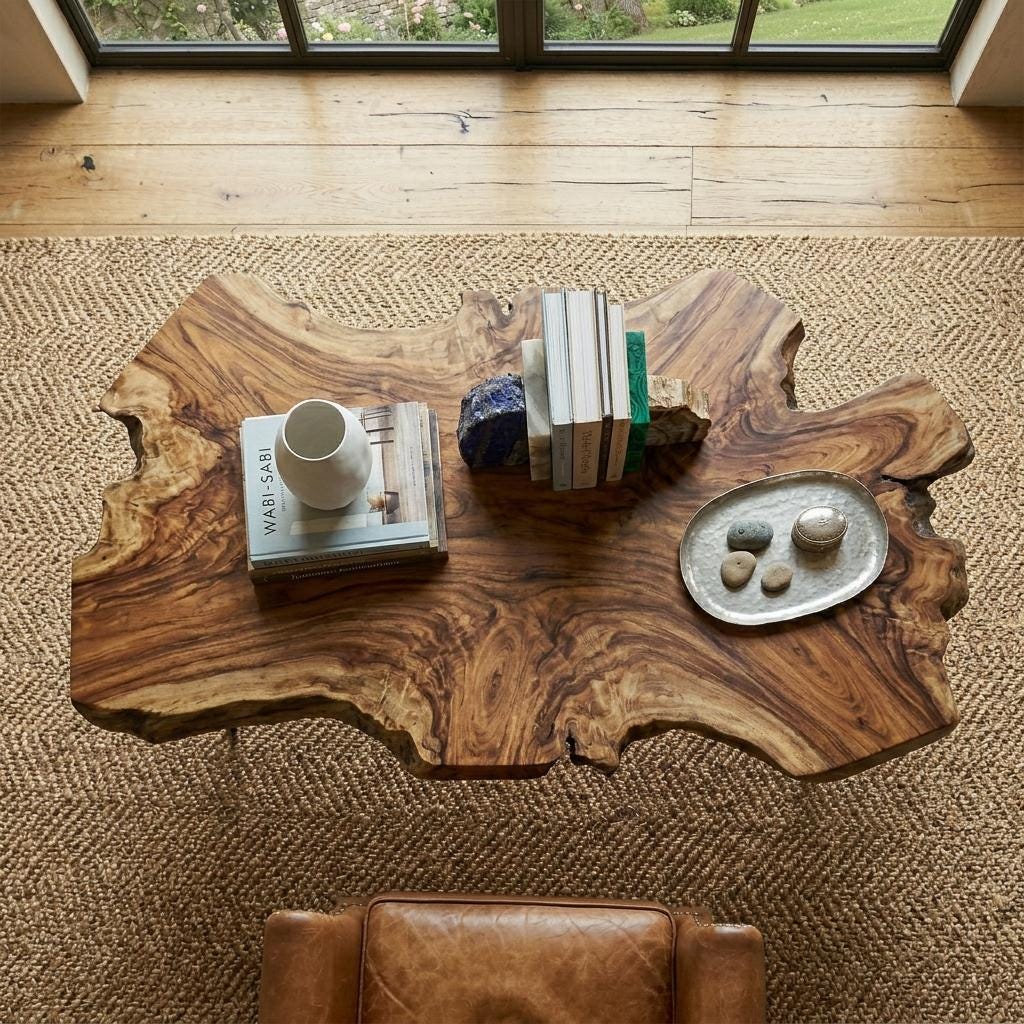 Live Edge Coffee Table, Rustic Solid Wood Table for Natural Farmhouse Living Room - WCT0028