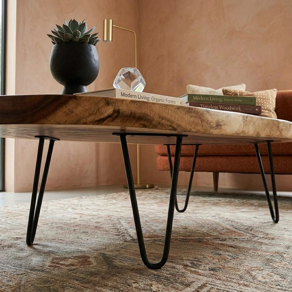 Live Edge Coffee Table, Rustic Solid Wood Table for Natural Farmhouse Living Room - WCT0011