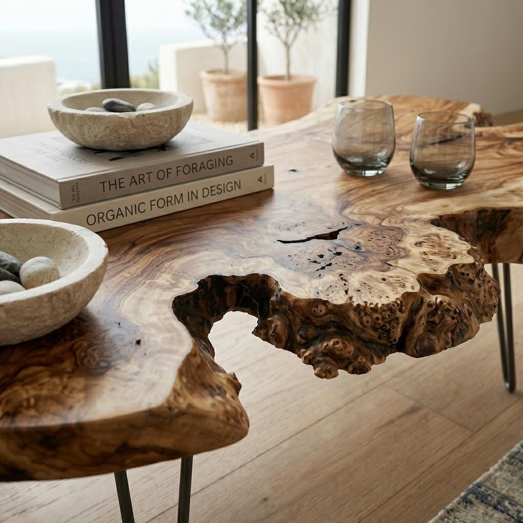 Live Edge Coffee Table, Rustic Solid Wood Table for Natural Farmhouse Living Room - WCT0029