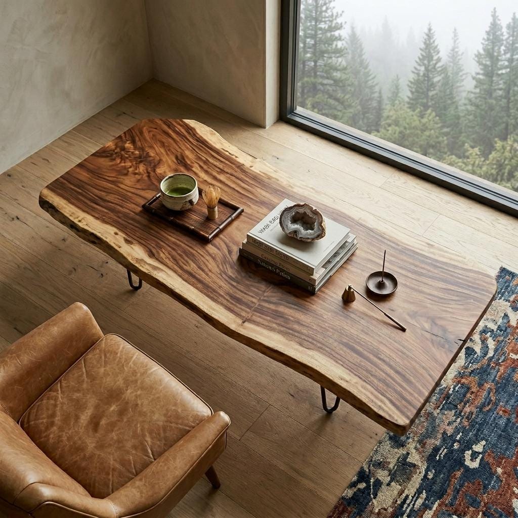 Live Edge Coffee Table, Rustic Solid Wood Table for Natural Farmhouse Living Room - WCT0026