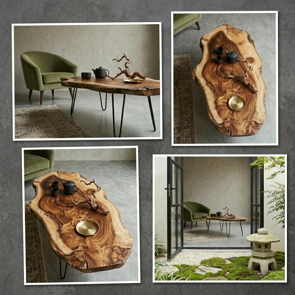 Live Edge Coffee Table, Rustic Solid Wood Table for Natural Farmhouse Living Room - WCT0022