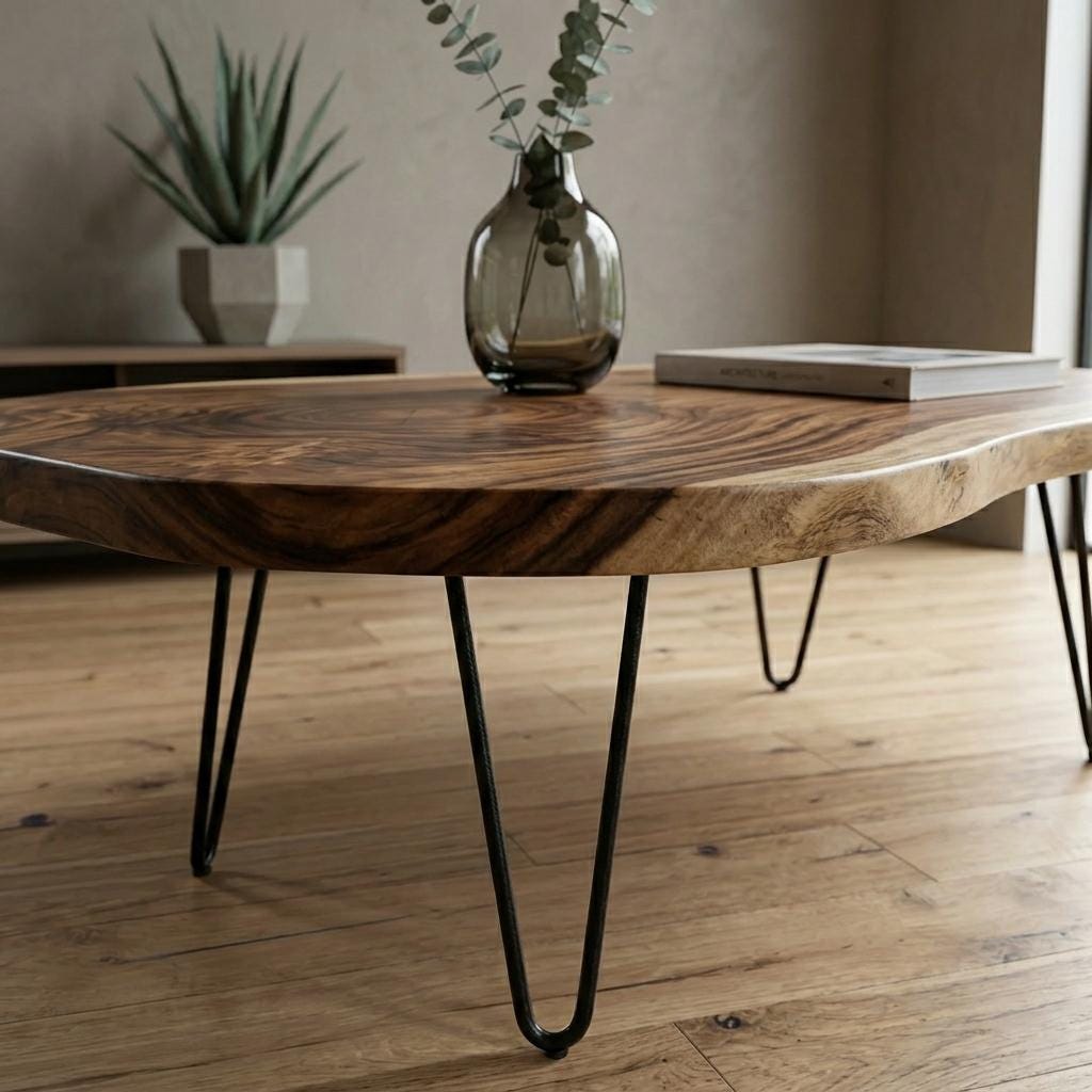 Live Edge Coffee Table, Rustic Solid Wood Table for Natural Farmhouse Living Room - WCT0024