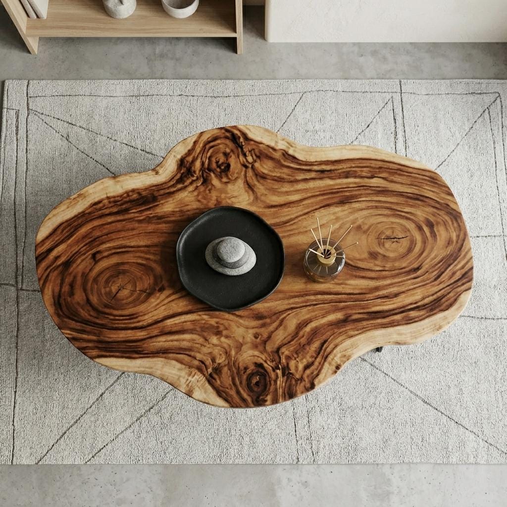 Live Edge Coffee Table, Rustic Solid Wood Table for Natural Farmhouse Living Room - WCT0015