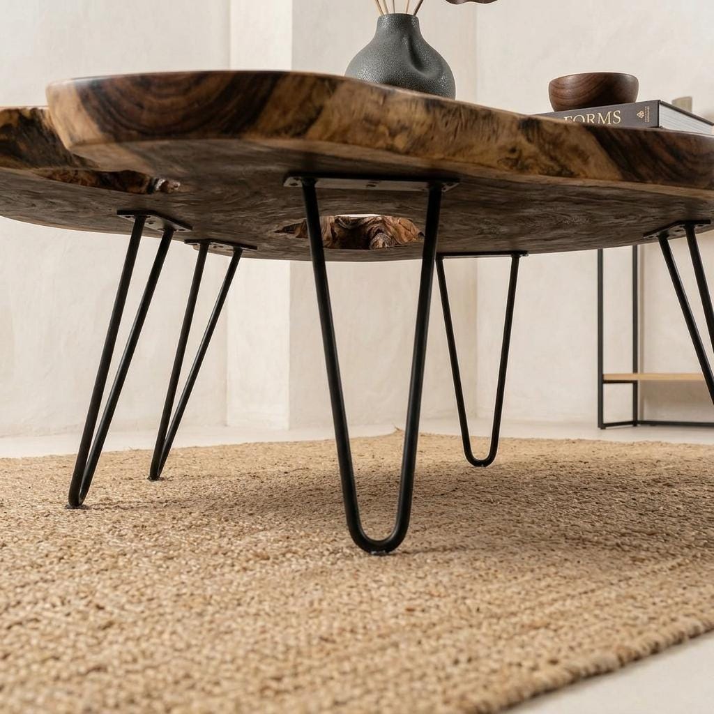 Live Edge Coffee Table, Rustic Solid Wood Table for Natural Farmhouse Living Room - WCT0023