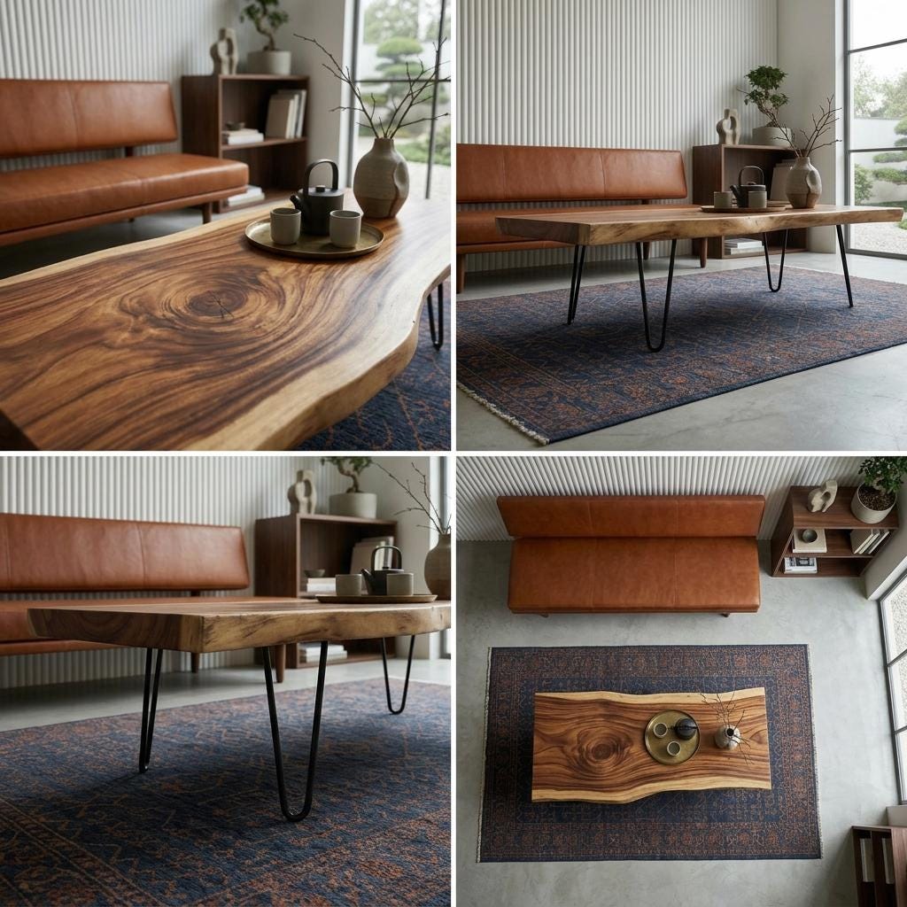 Live Edge Coffee Table, Rustic Solid Wood Table for Natural Farmhouse Living Room - WCT0025