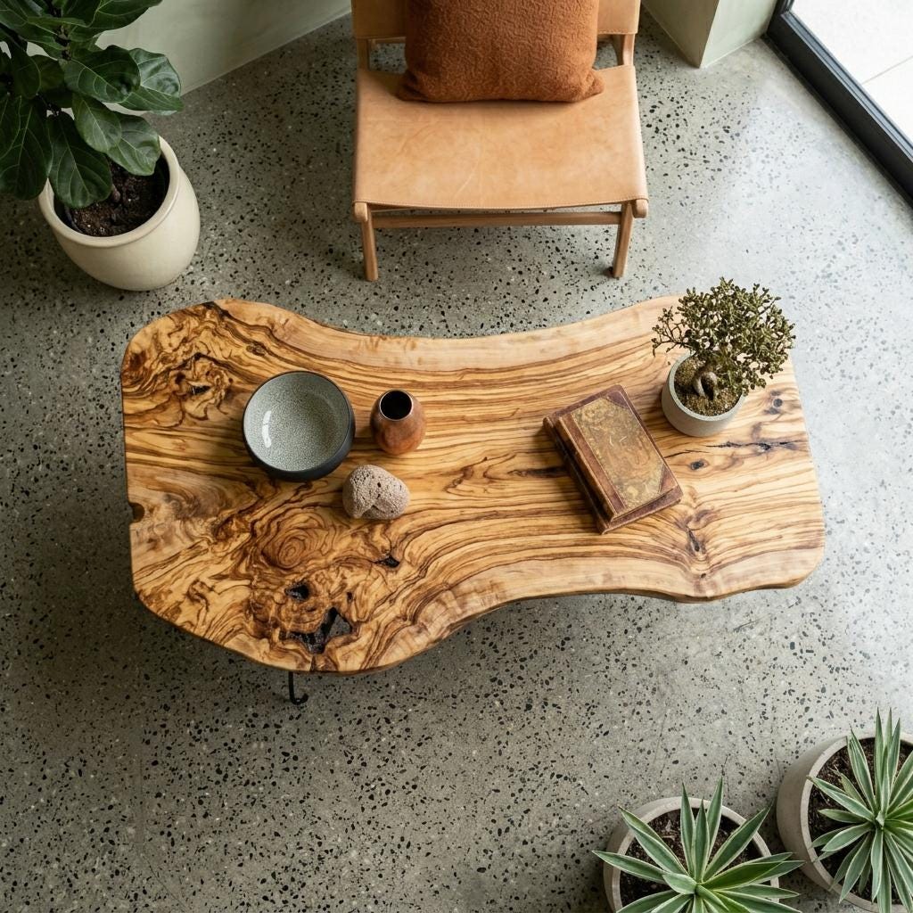 Live Edge Coffee Table, Rustic Solid Wood Table for Natural Farmhouse Living Room - WCT0014