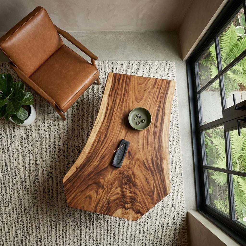 Live Edge Coffee Table, Rustic Solid Wood Table for Natural Farmhouse Living Room - WCT0008
