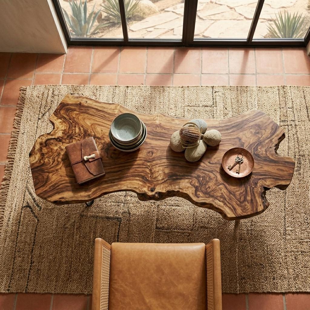 Live Edge Coffee Table, Rustic Solid Wood Table for Natural Farmhouse Living Room - WCT0030