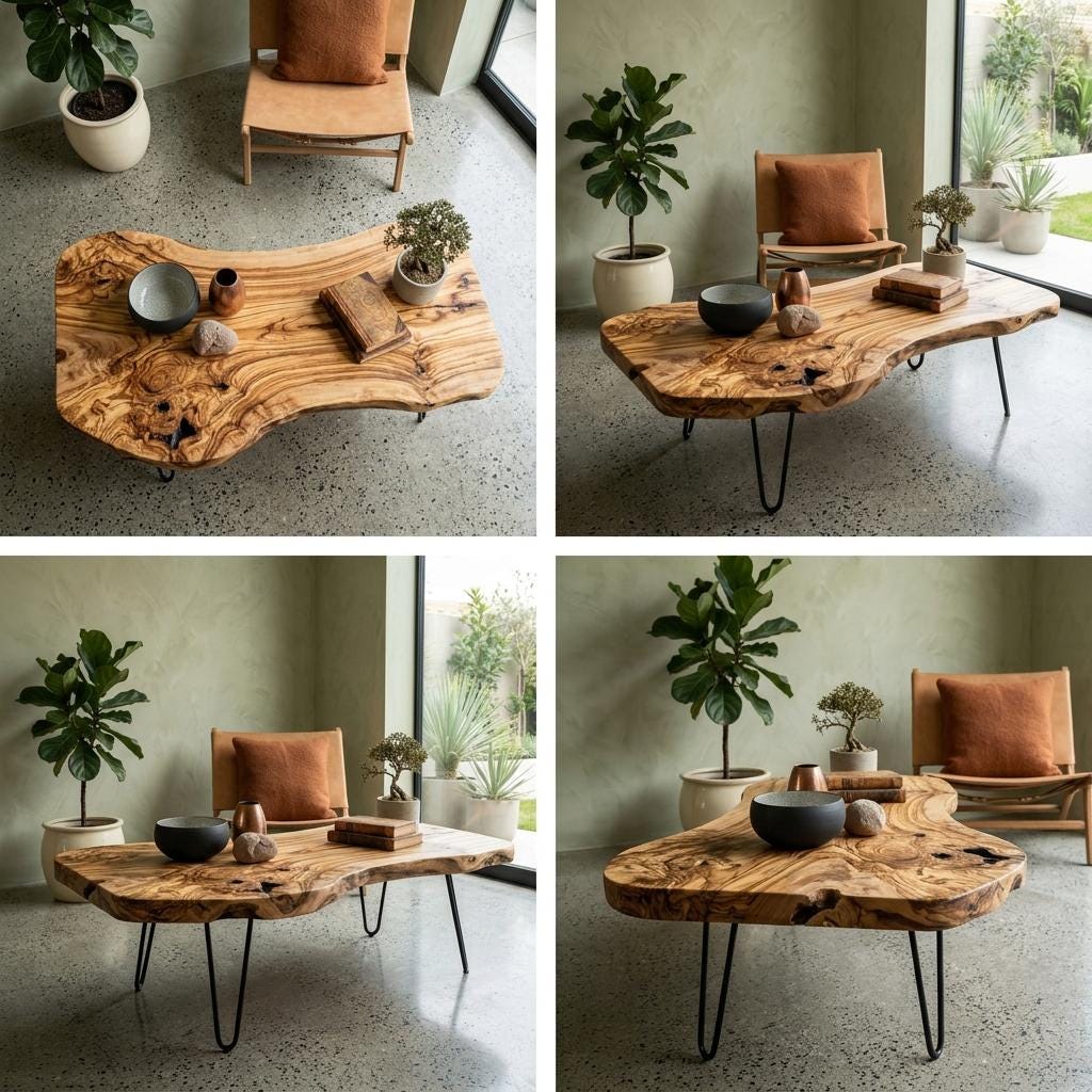 Live Edge Coffee Table, Rustic Solid Wood Table for Natural Farmhouse Living Room - WCT0014