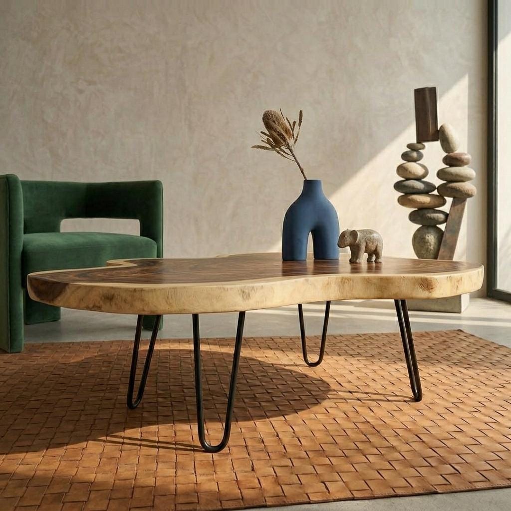 Live Edge Coffee Table, Rustic Solid Wood Table for Natural Farmhouse Living Room - WCT0012