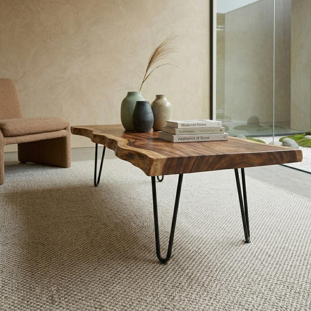 Live Edge Coffee Table, Rustic Solid Wood Table for Natural Farmhouse Living Room - WCT0020