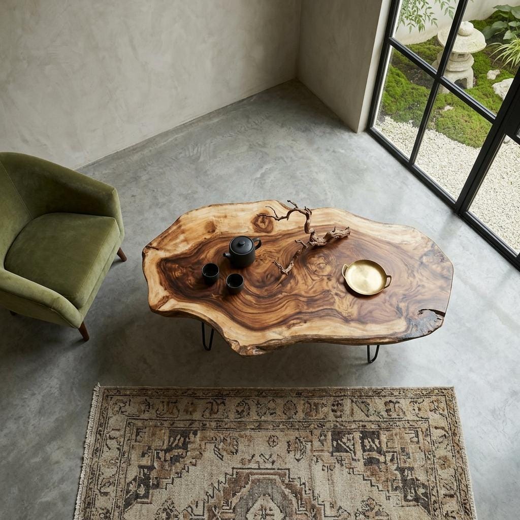 Live Edge Coffee Table, Rustic Solid Wood Table for Natural Farmhouse Living Room - WCT0022