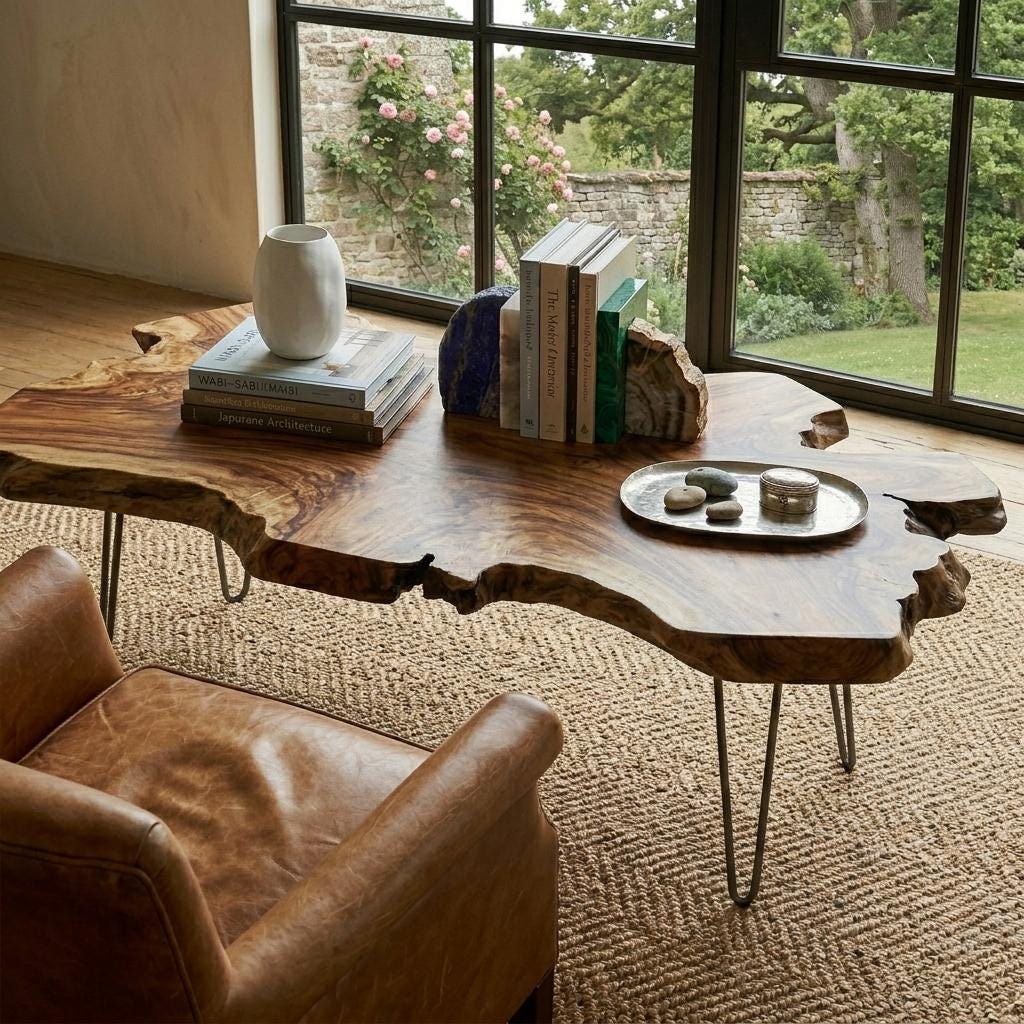 Live Edge Coffee Table, Rustic Solid Wood Table for Natural Farmhouse Living Room - WCT0028