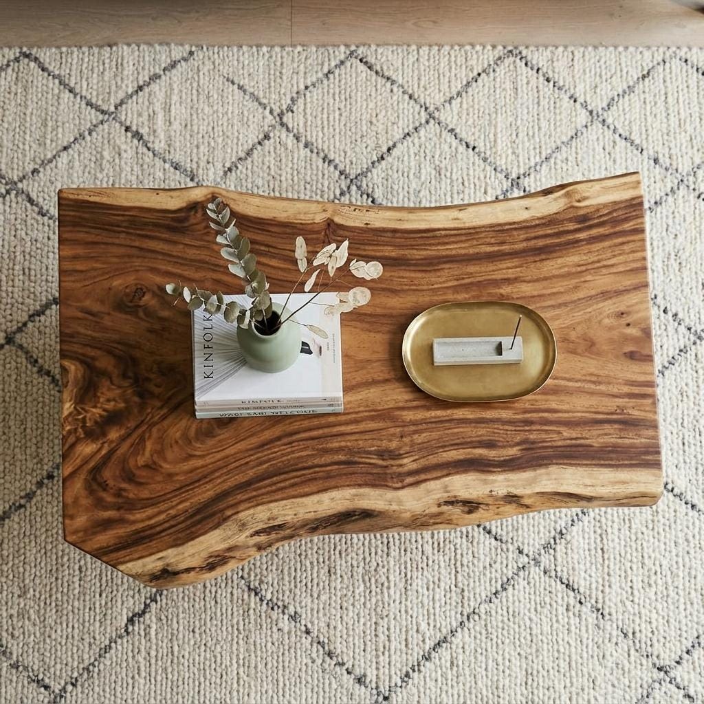 Live Edge Coffee Table, Rustic Solid Wood Table for Natural Farmhouse Living Room - WCT0013