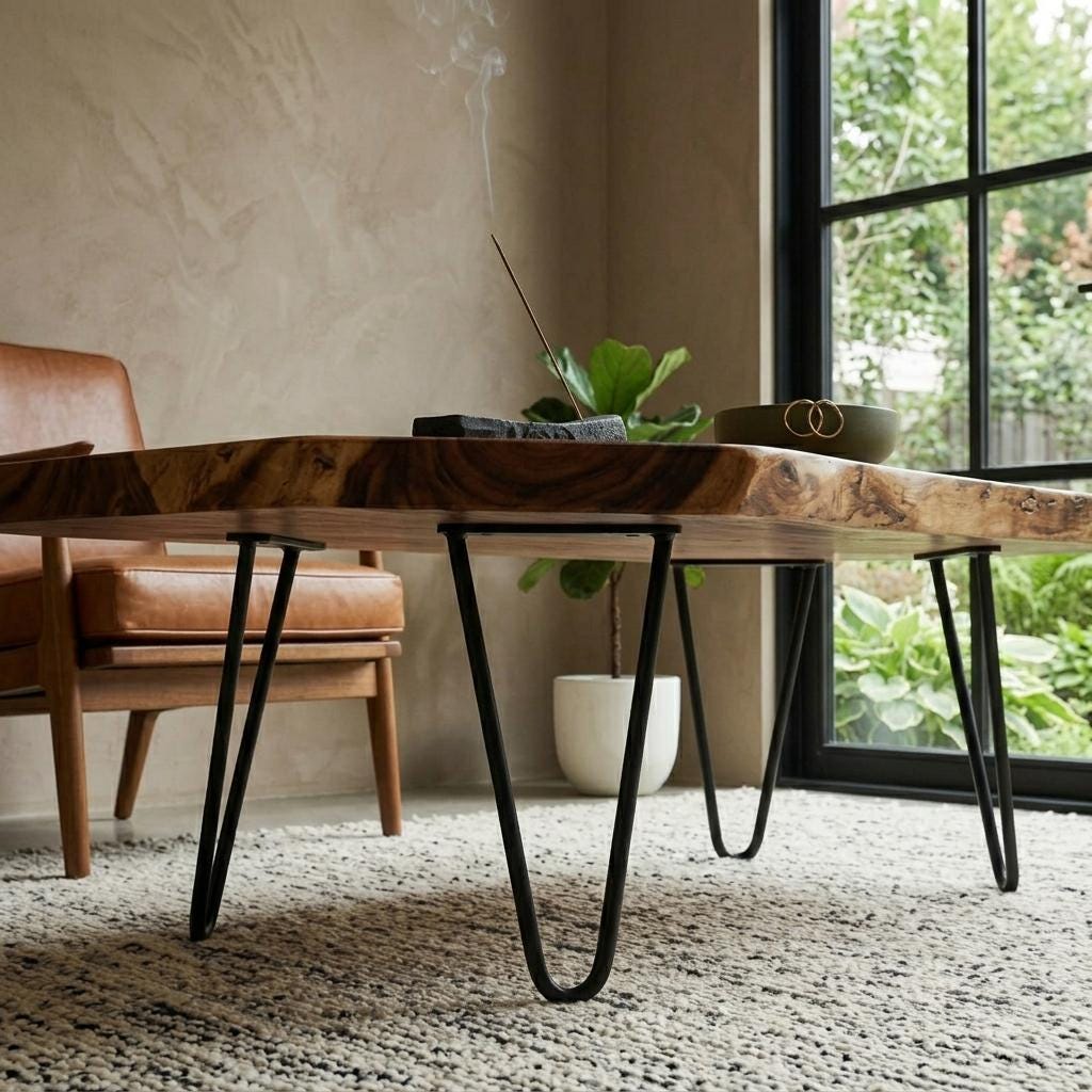 Live Edge Coffee Table, Rustic Solid Wood Table for Natural Farmhouse Living Room - WCT0016