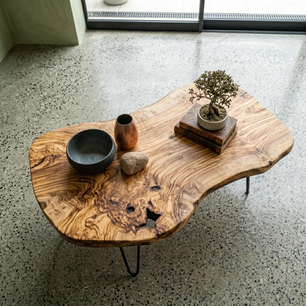 Live Edge Coffee Table, Rustic Solid Wood Table for Natural Farmhouse Living Room - WCT0014