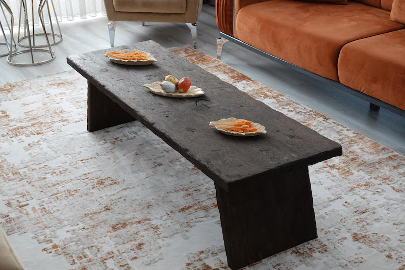 Japanese Style Low Wooden Table – Solid Oak Coffee Table – Minimalist Handmade Furniture