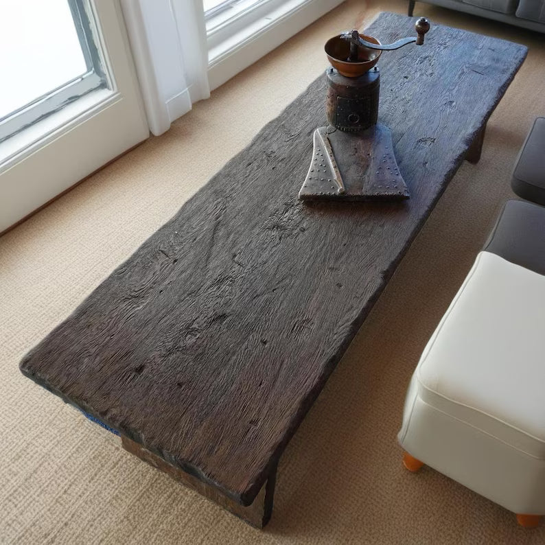 Japanese Style Low Wooden Table – Solid Oak Coffee Table – Minimalist Handmade Furniture