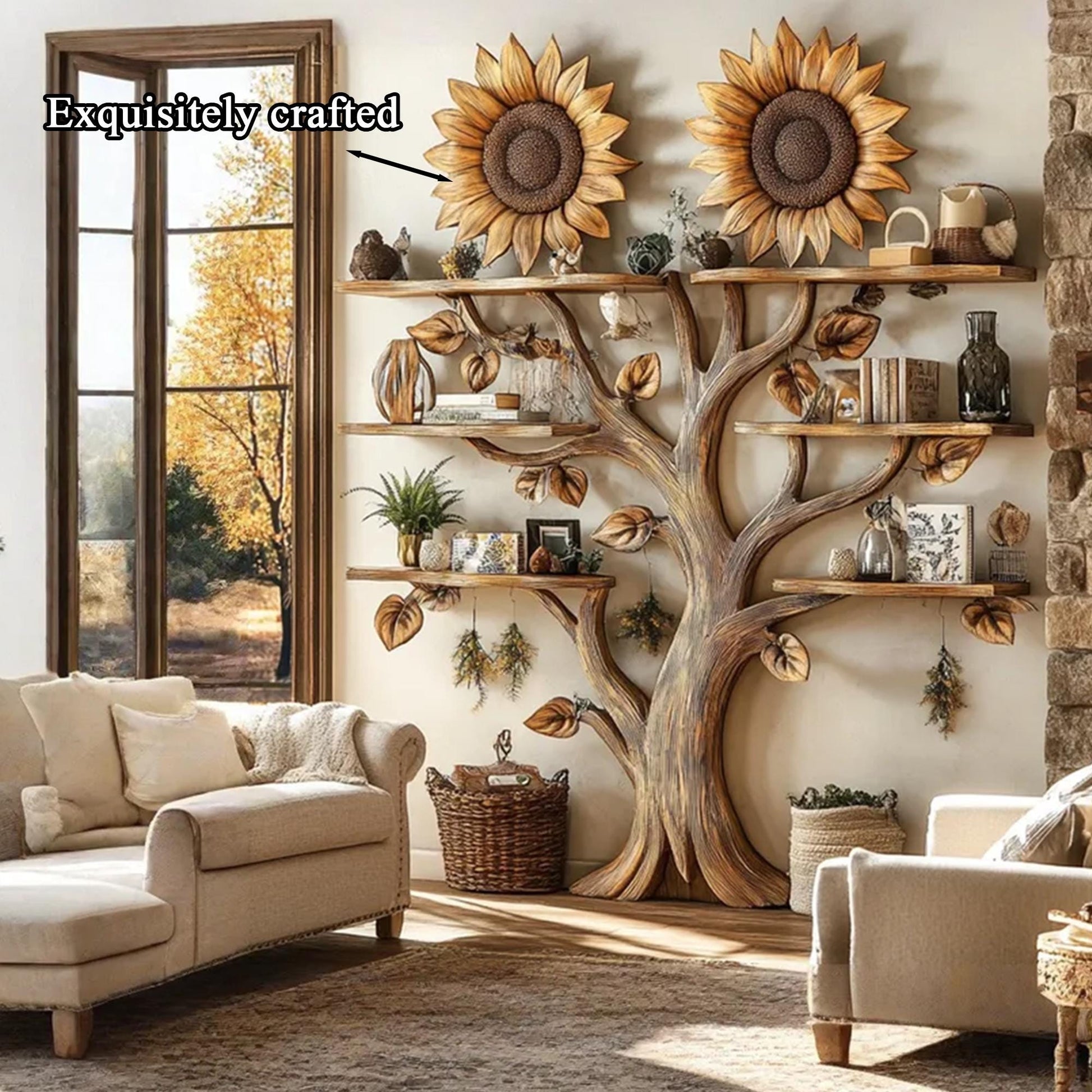Handmade Tree Branch Bookshelf: Wooden Floating Wall Shelves
