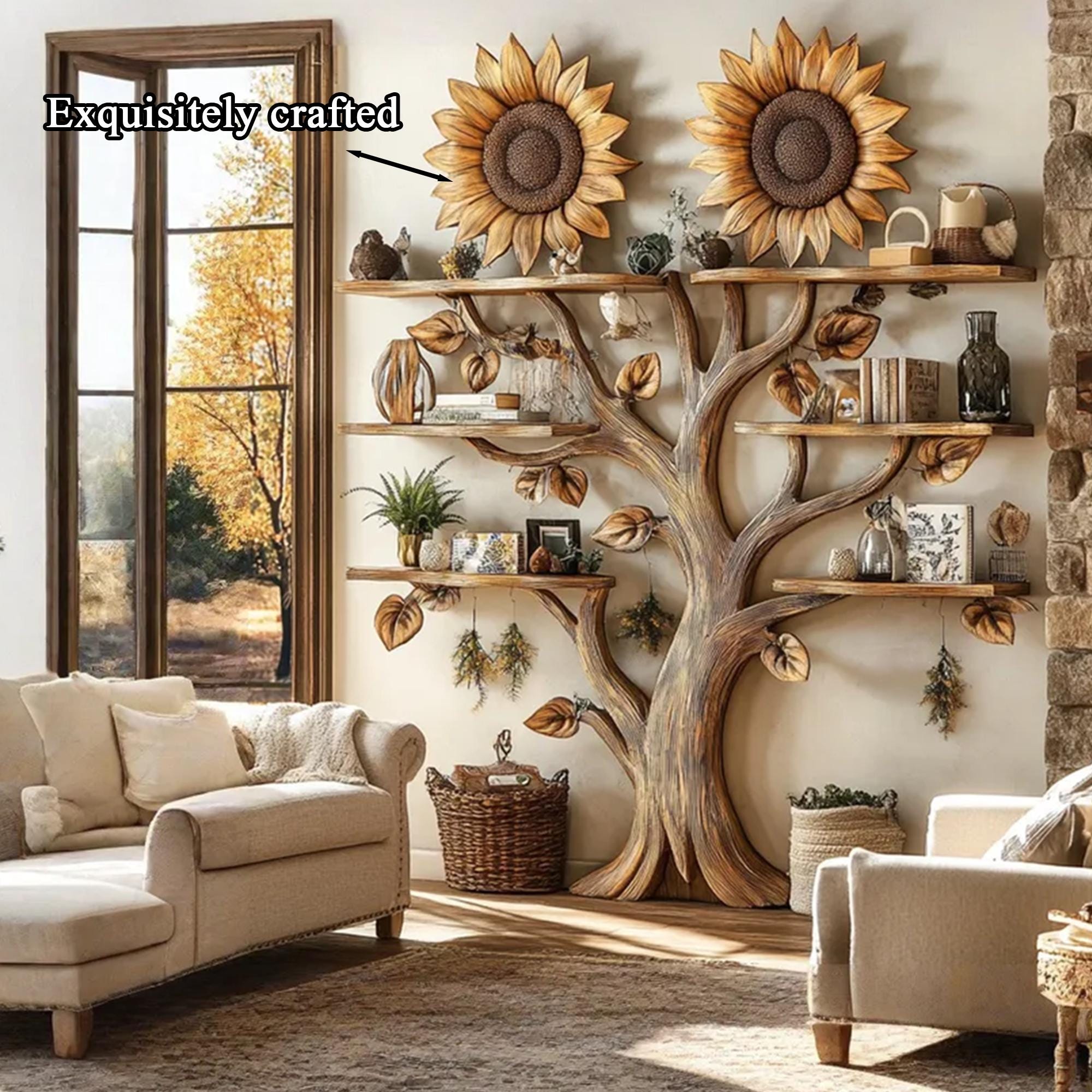 Handmade Tree Branch Bookshelf: Wooden Floating Wall Shelves