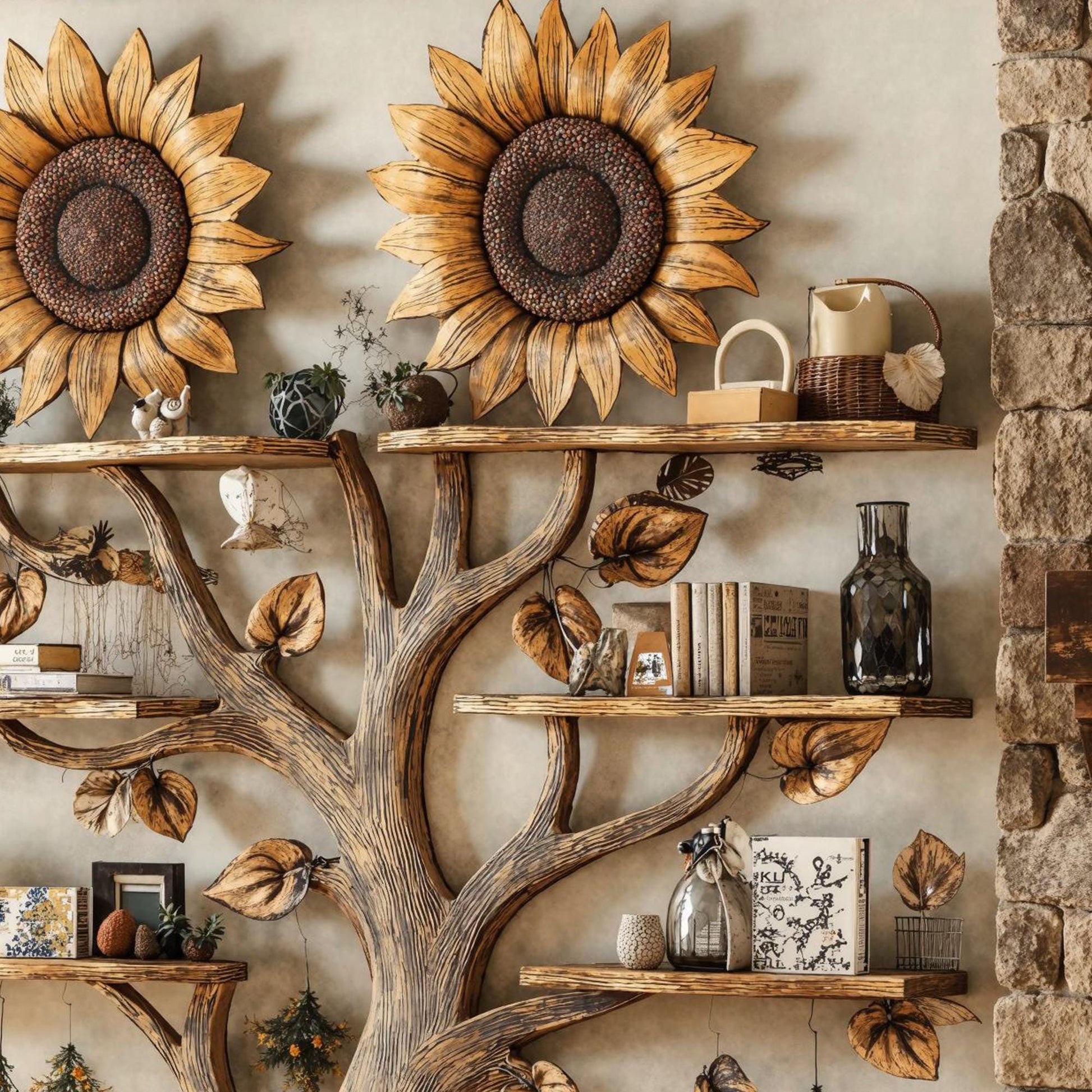 Handmade Tree Branch Bookshelf: Wooden Floating Wall Shelves