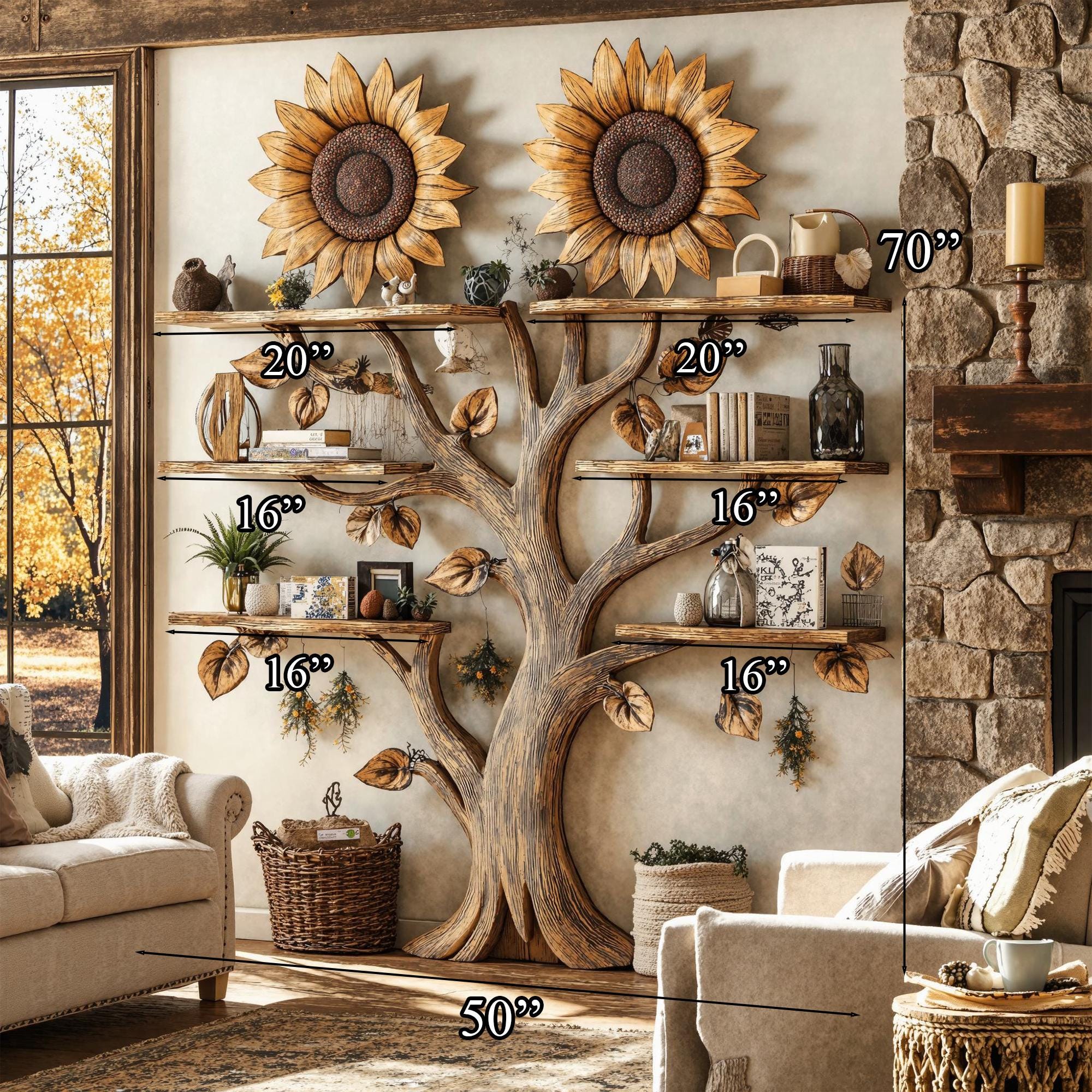 Handmade Tree Branch Bookshelf: Wooden Floating Wall Shelves