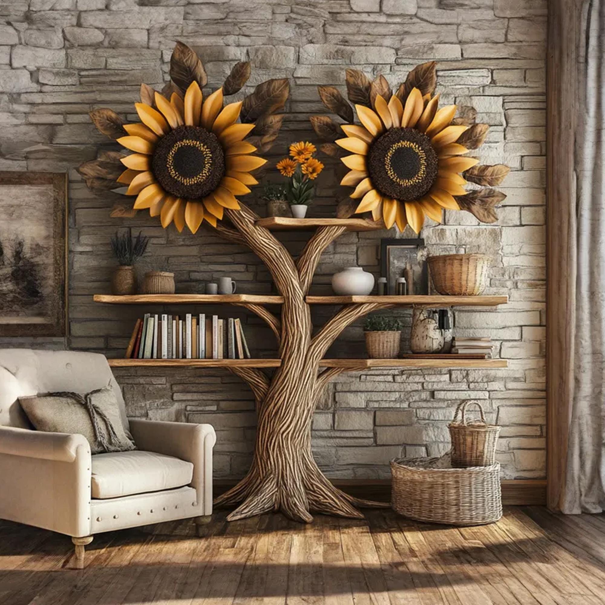 Handmade Tree Branch Bookshelf: Solid Wood, Custom Corner Bookcase