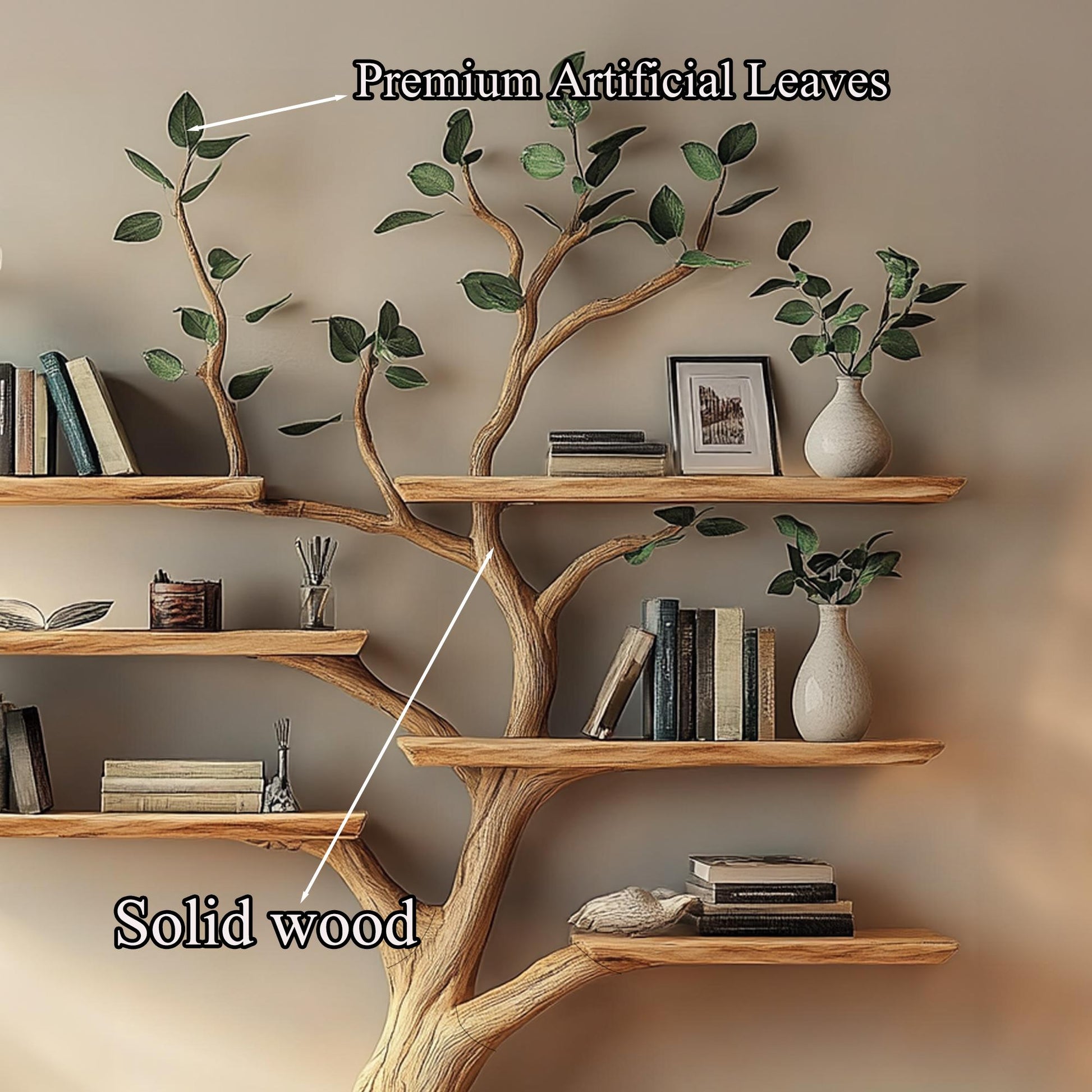 Natural Wood Tree Bookshelf, Wall Mount Corner Shelf