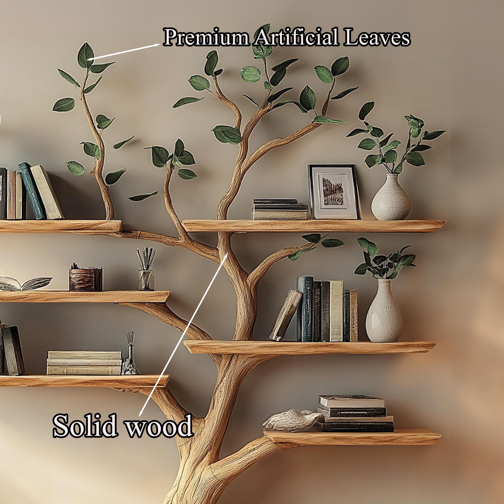 Natural Wood Tree Bookshelf, Wall Mount Corner Shelf