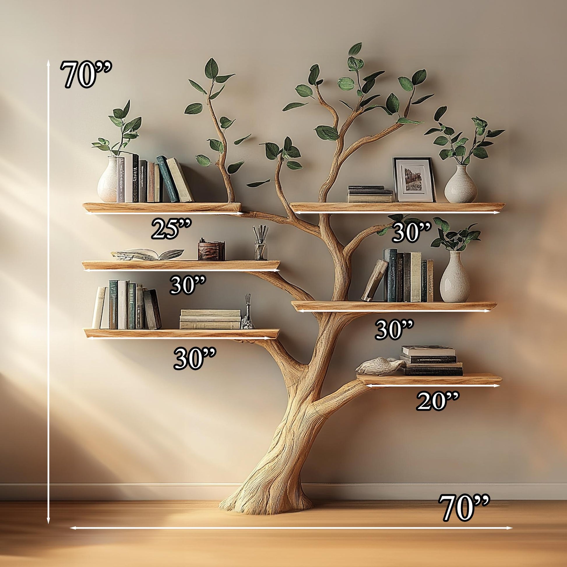 Natural Wood Tree Bookshelf, Wall Mount Corner Shelf