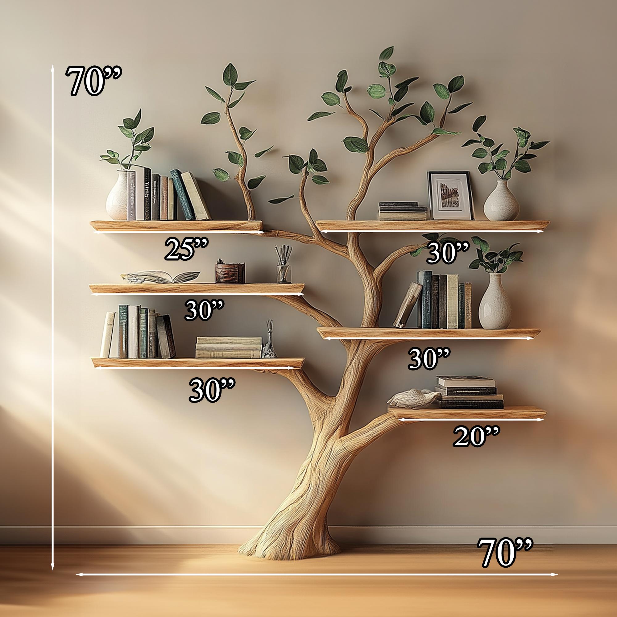 Natural Wood Tree Bookshelf, Wall Mount Corner Shelf