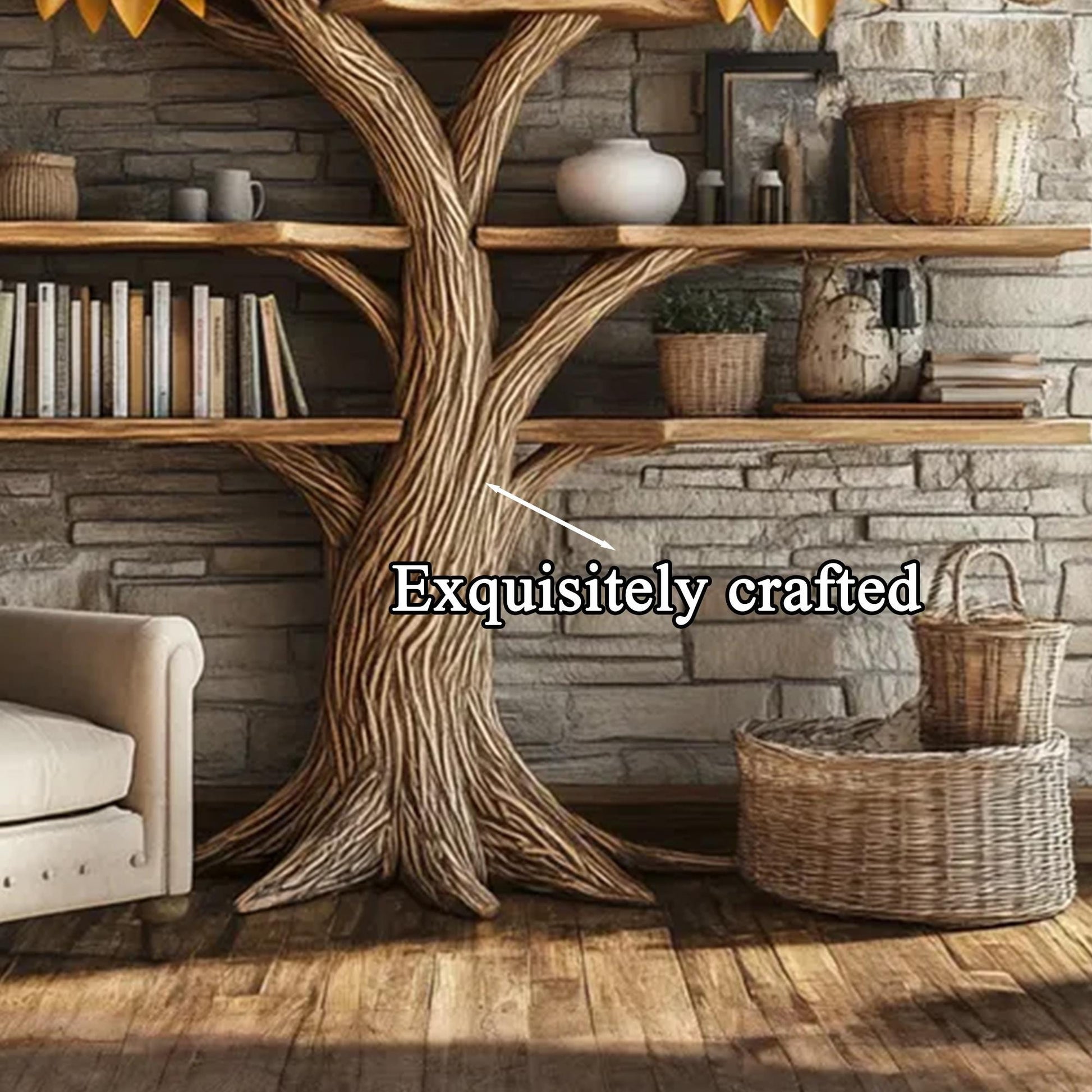 Handmade Tree Branch Bookshelf: Solid Wood, Custom Corner Bookcase