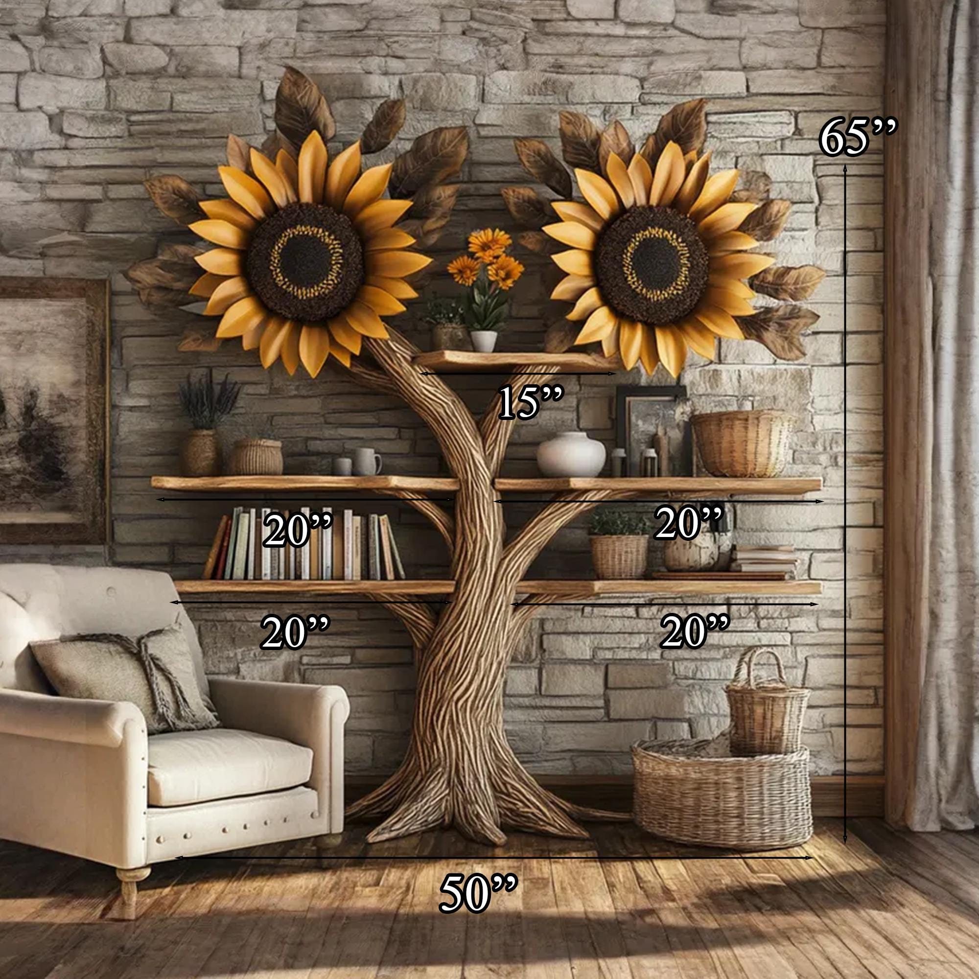 Handmade Tree Branch Bookshelf: Solid Wood, Custom Corner Bookcase