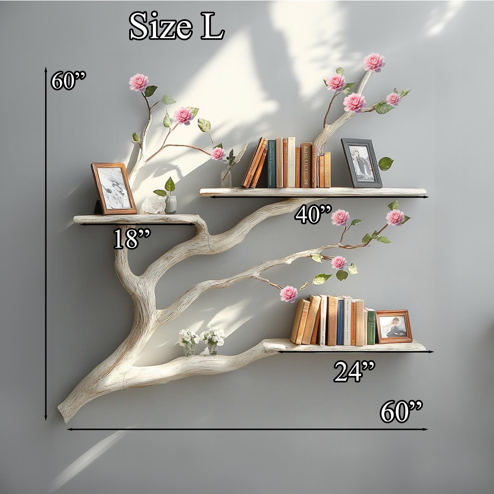 Handmade Driftwood Tree Bookshelf - Custom Floating Wood Shelf Decor