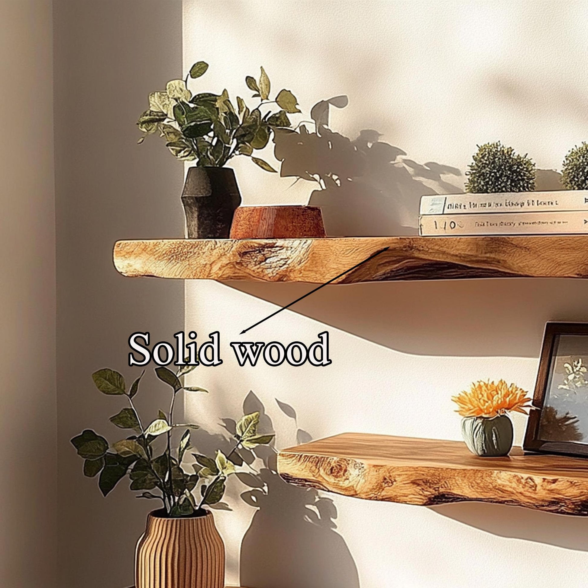 Rustic Live Edge Wood Floating Corner Shelf