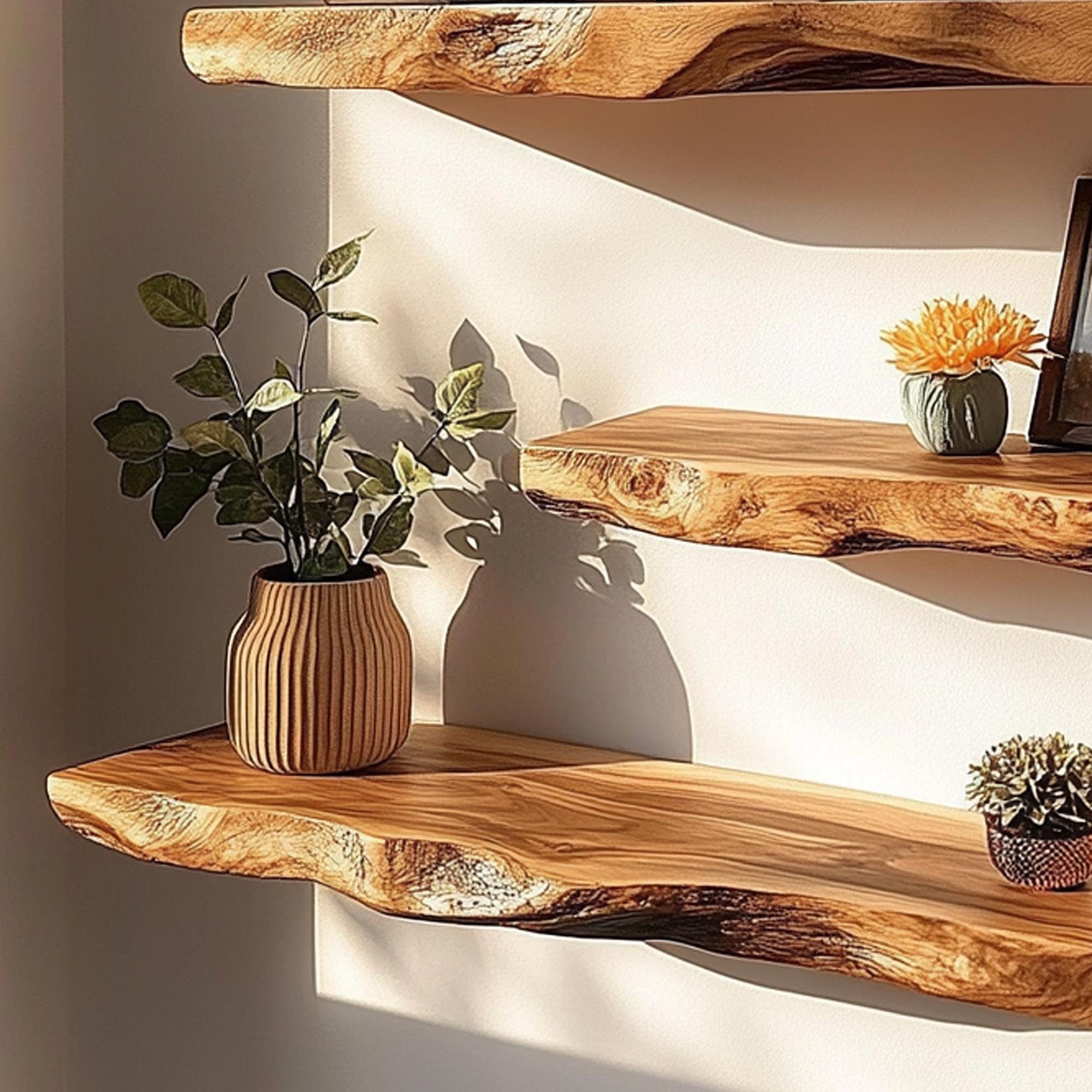 Rustic Live Edge Wood Floating Corner Shelf