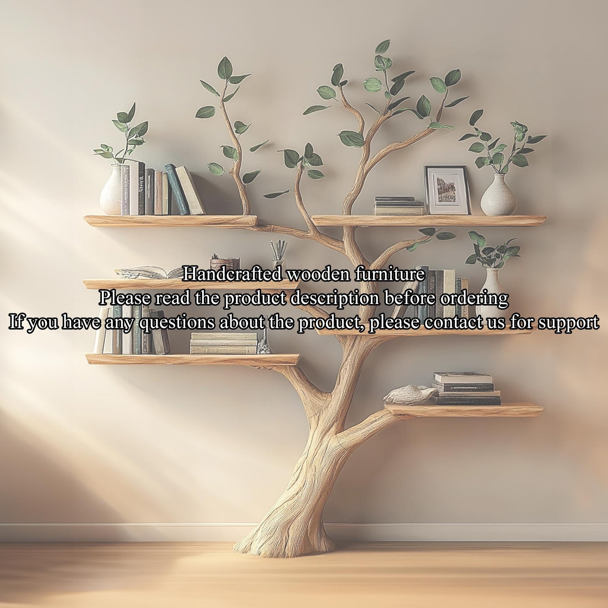Natural Wood Tree Bookshelf, Wall Mount Corner Shelf