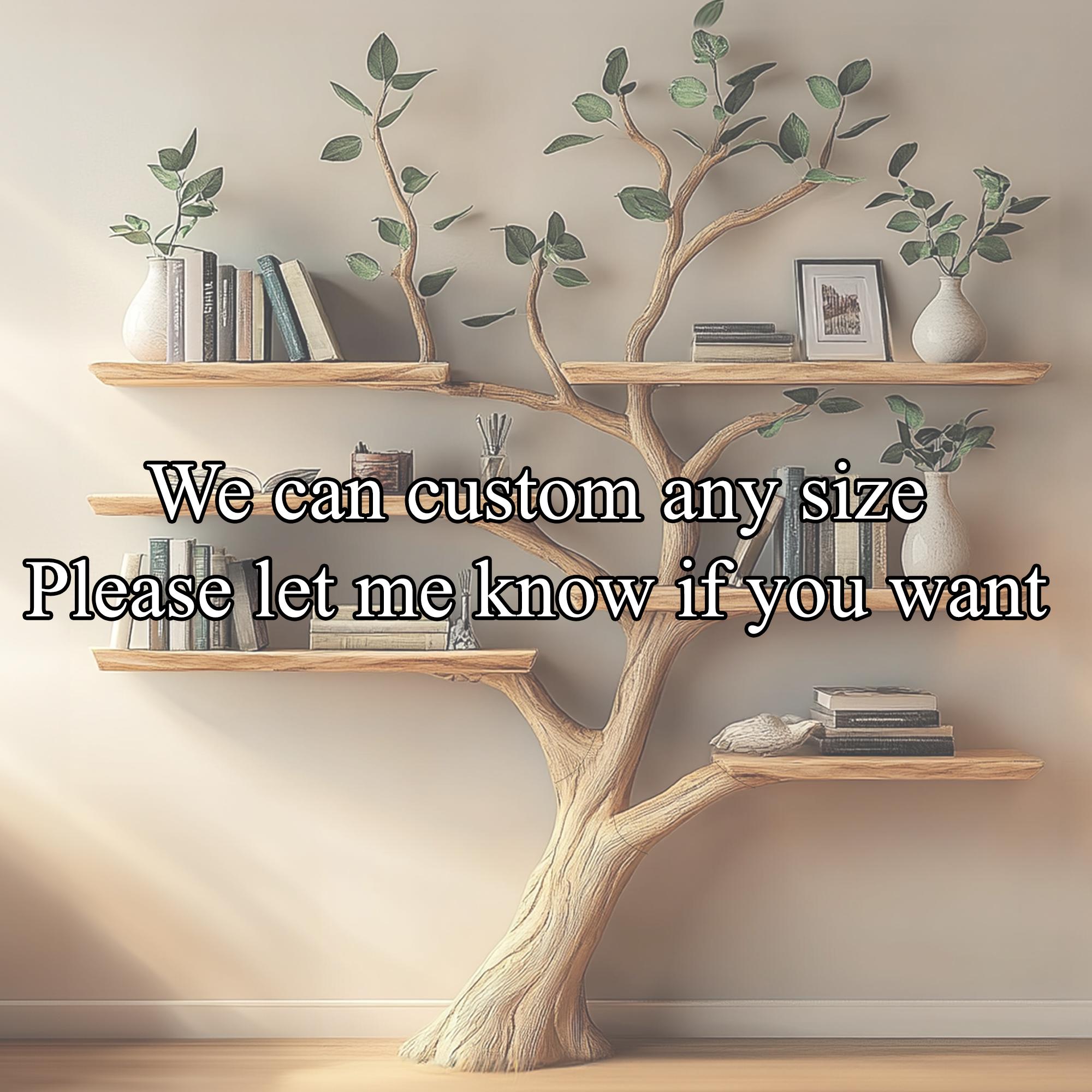 Natural Wood Tree Bookshelf, Wall Mount Corner Shelf