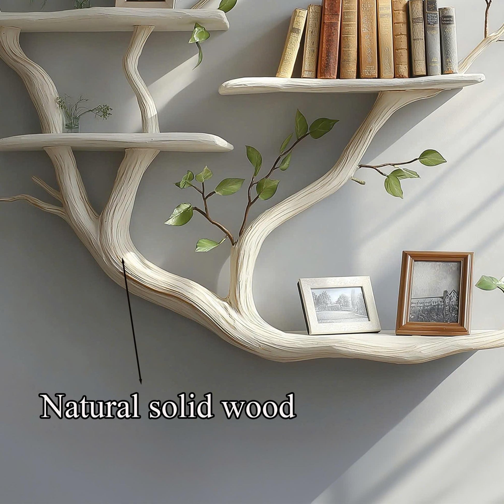 Handmade Tree Branch Bookshelf - Rustic Wood Floating Wall Shelf