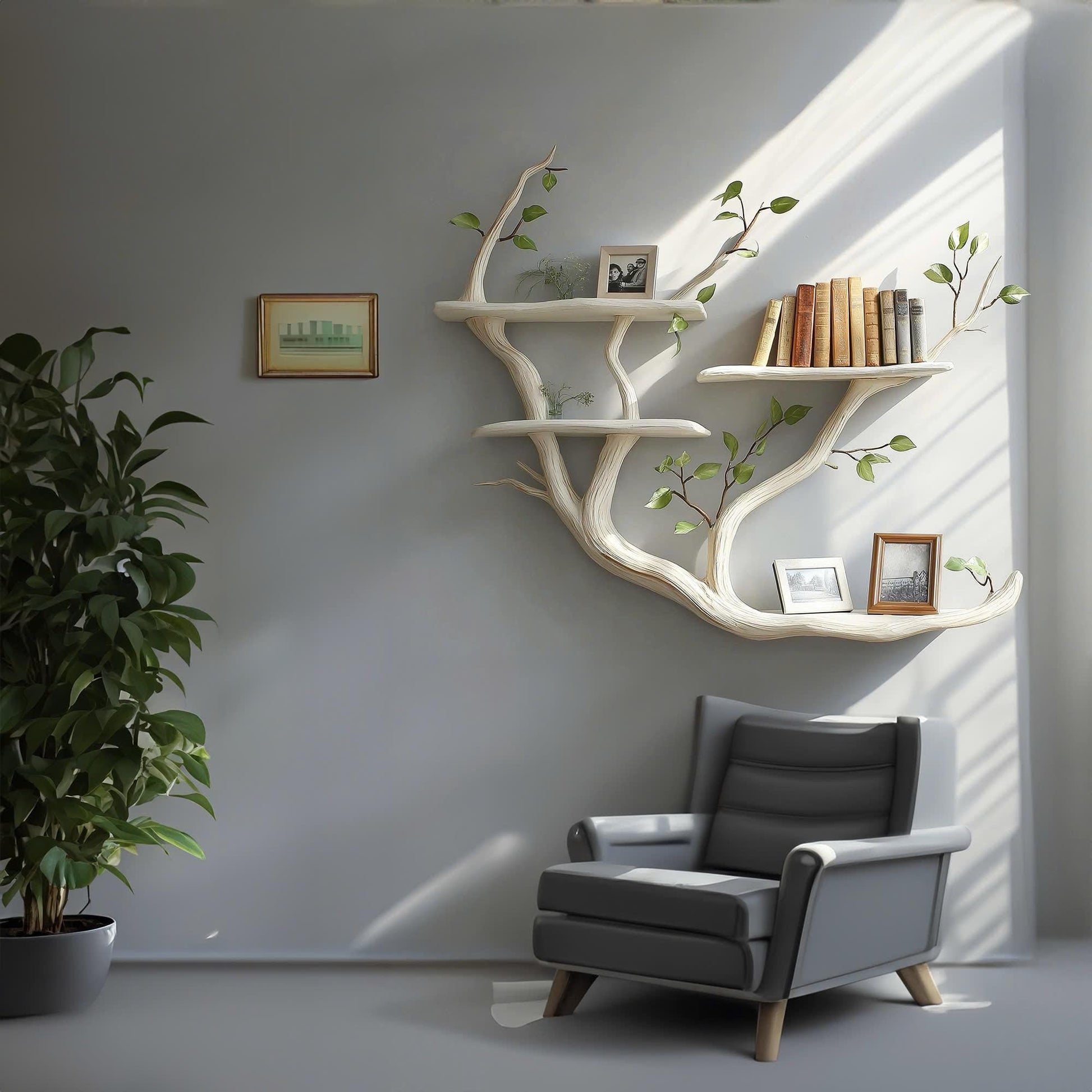 Handmade Tree Branch Bookshelf - Rustic Wood Floating Wall Shelf